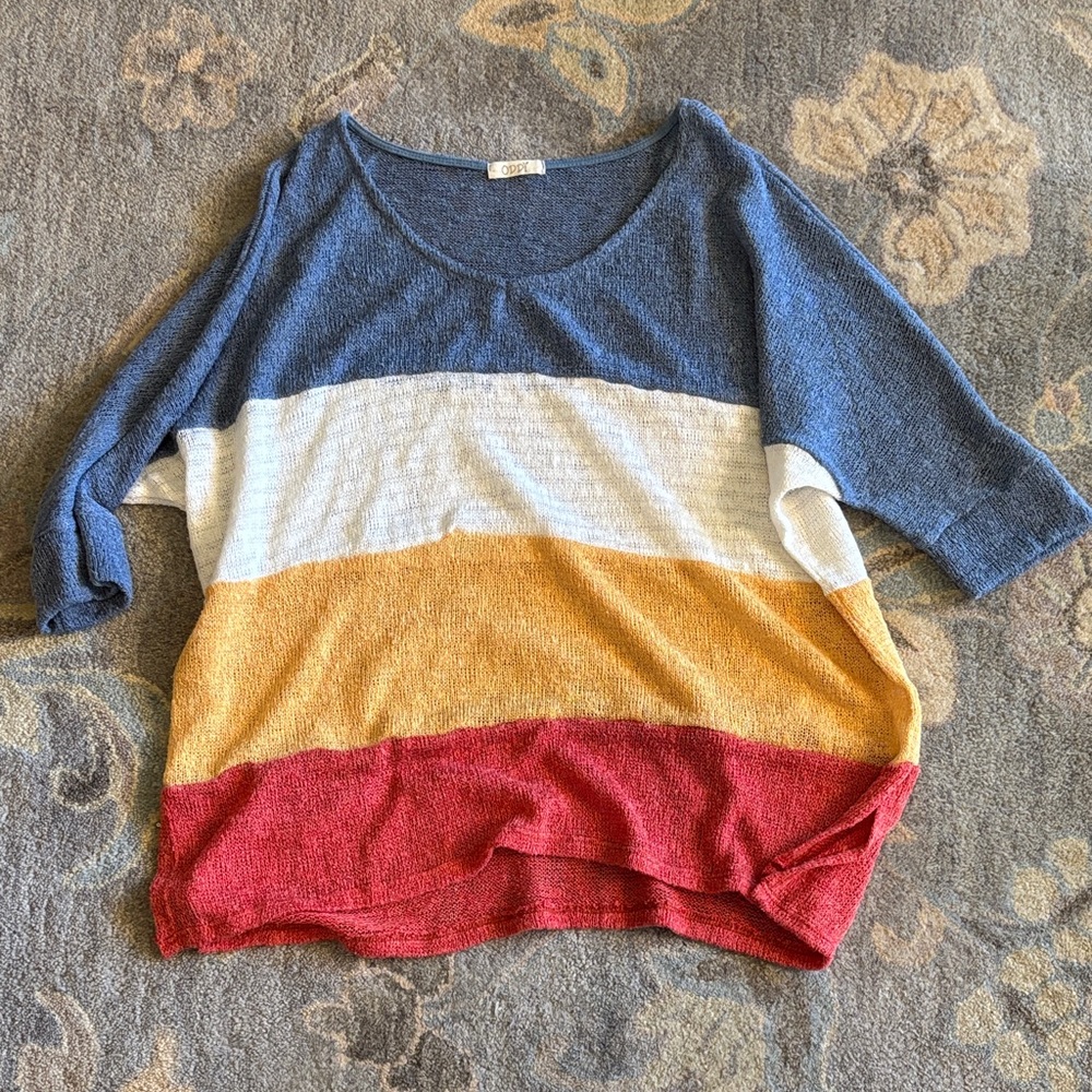 ODDY Colorblock Scoop Neck Sweater - Blue, White, Gold, Red